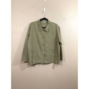 VTG Swept Away Womens Flax Blend Button Down Shirt S Green Lagenlook Minimalist